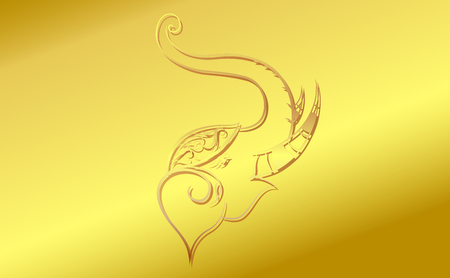 Head elephant with golden border elements in thailand style. illustration isolated on golden backgroundのイラスト素材