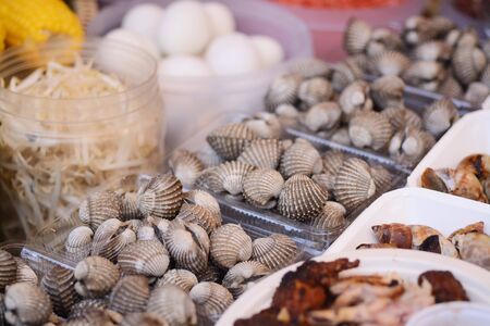 Tegillarca granosa ,Fresh blood cockles in seafood market