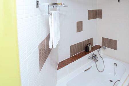 Modern beige bathroom interior - view from above