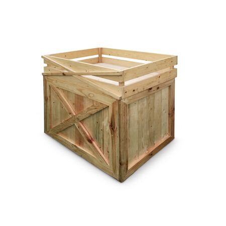 Wooden crate or wooden box isolate on white backgroundの写真素材