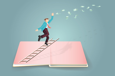 Concept of business target with Businessman climbing the ladder and can not reach moneyのイラスト素材