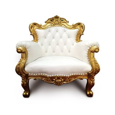 Classic white leather armchair isolated on white backgroundの写真素材