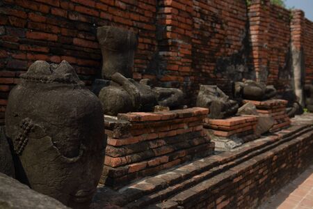 Historic architecture of Wat Phra Mahathat in Ayutthaya historic park, Thailandの写真素材