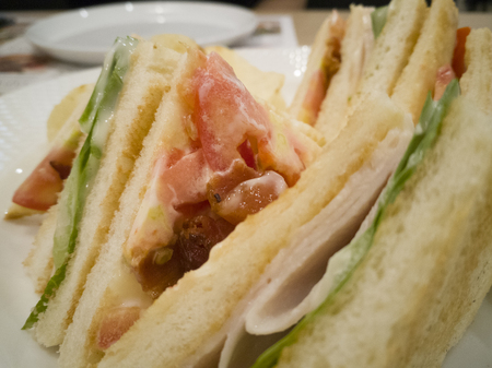 Fresh sandwich appetizer food in restaurant as backgroundの写真素材