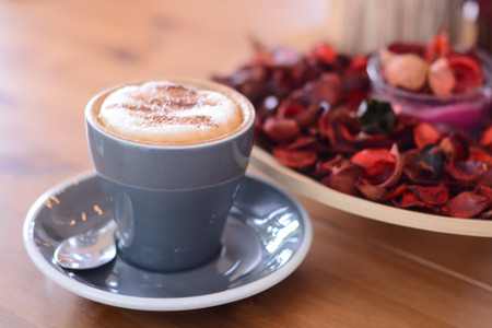 cappuccino coffee on tableの写真素材