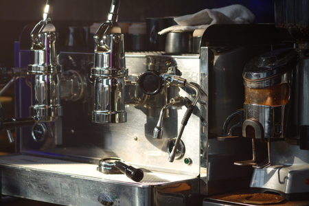 Coffee machine and accessories in coffee shopの写真素材