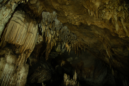 Stalactite rock formations in Lawa Cave. Kanchanaburi province, Thailand.の写真素材
