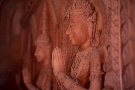 Beautiful Angel stucco tracery sculpture public place in thialnd templeの写真素材