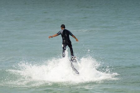 Koh Samui island , Thailand - DEC 30 2019 : Sport man exibition on Zapata Racing water propelled...
