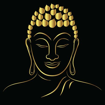 Golden buddha head with golden border element isolate on black background (Vector flat concept)のイラスト素材