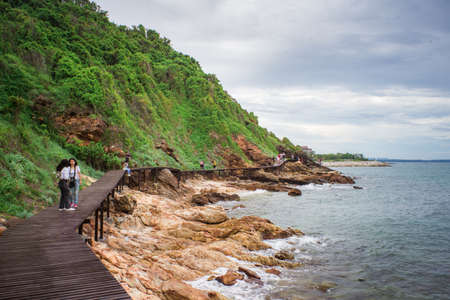 RAYONG, THAILAND- SEPTEMBER 06, 2020: Beautiful rock beach at Khao Leam Ya National Park - Khao Leam Ya National Park ,Rayong ,Thailand.のeditorial素材