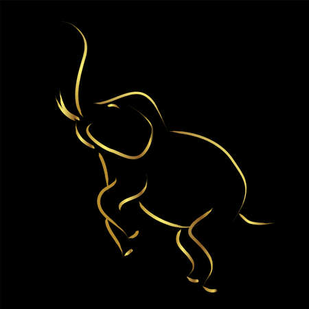 Elephant with golden border elements by hands sketch brush style. illustration isolated on black backgroundのイラスト素材