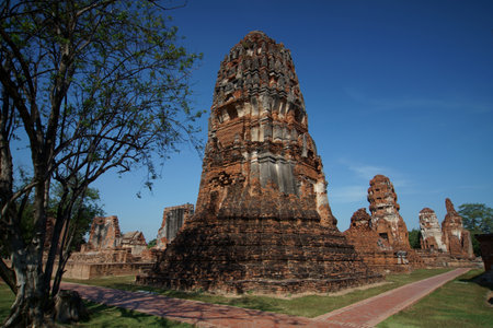Head of sandstone buddha in Wat Mahathat Ayuttaya at Ayutthaya Historical Park covers the ruins of the old city of Ayutthaya Provinceの写真素材