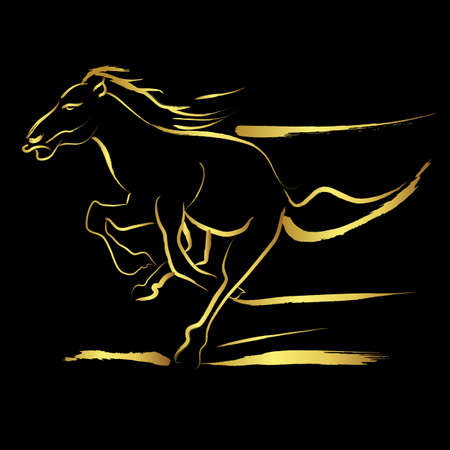 Golden horse with golden brush stroke isolate on blackのイラスト素材