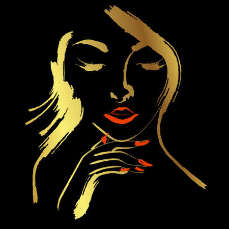 Face of beautiful woman ,Brush stroke painting designのイラスト素材