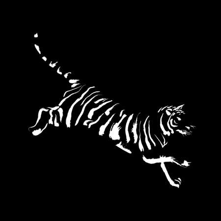 Brush stroke bengal tiger over black background ,Vector brush stroke painting Concept And Designのイラスト素材