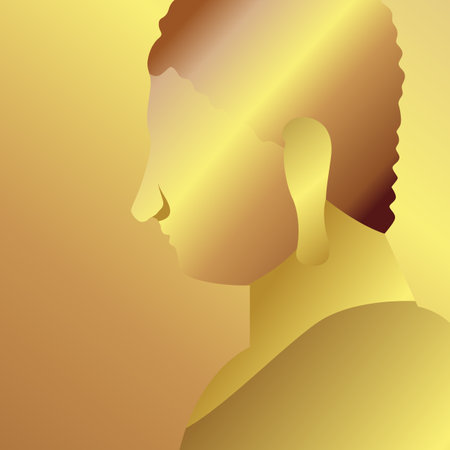 buddha with golden tone over golden backgroundのイラスト素材
