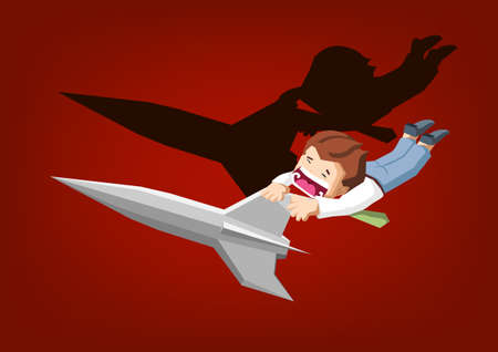 Crazy businessman hop on the rocket ,Cartoon vector flat design with business conceptのイラスト素材