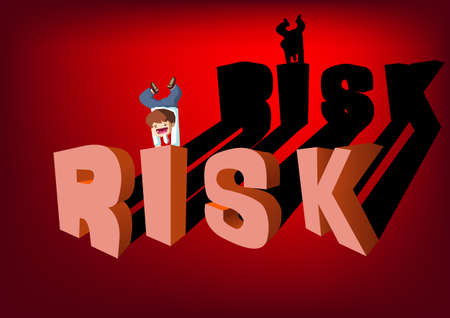 Businessman turn a somersault over risk ,Concept of risk and crisis in business design with vector cartoon flat designのイラスト素材
