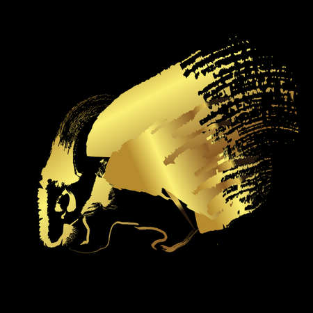 Porcupine ,Golden Painting brush stroke over black backgroundのイラスト素材