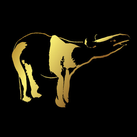 Tapir ,Malayan tapir mammal golden brush stroke painting over black backgroundのイラスト素材