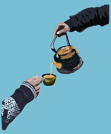 illustrations and vectors, sharing drinks, giving love to each otherのイラスト素材