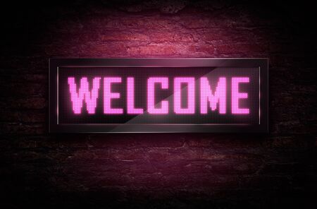 Welcome Led signage on brick wallの写真素材