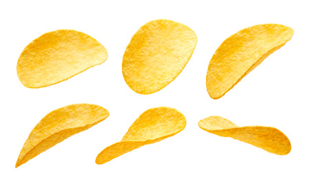 Potato chips isolated on white backgroundの写真素材
