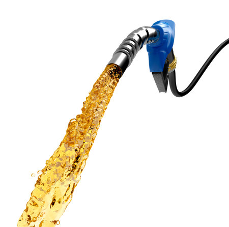 Gasoline gushing out from blue color petrol pump - 3D Renderingの写真素材