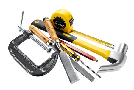 Various type of carpentry tools in groupの写真素材