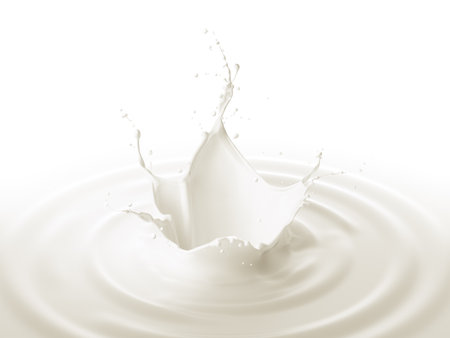 Close up of a beautiful milk splash with graceful crown over white backgroundの写真素材