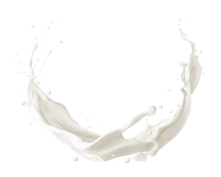 Curve milk splash isolated on white backgroundの写真素材