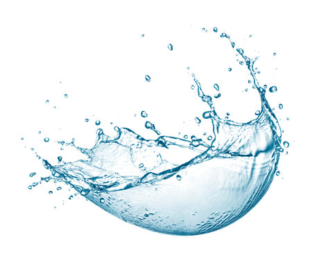Water splash flowing out from hemisphere shape isolated on whiteの写真素材