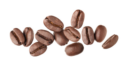 Roasted coffee beans isolated on white backgroundの写真素材