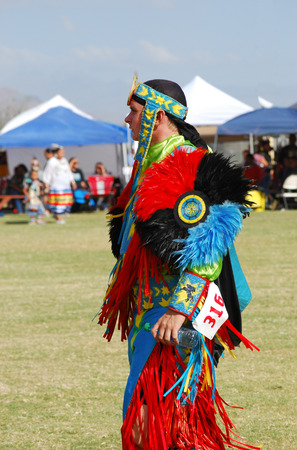 Scottsdale, AZ, USA - November 1, 2014: 28th Annual Red Mountain Eagle Pow Wow celebrated at the Salt River Pima - Maricopa Indian Community. Nations from all over the US and Canada danced and sang. Editorial use. Taken 11/1/2014のeditorial素材