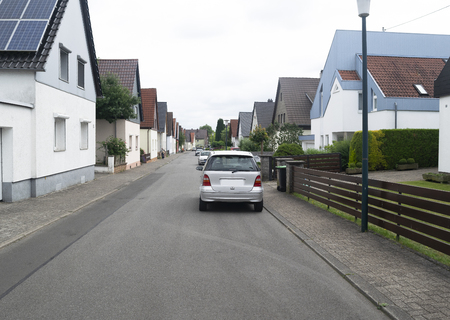 Furpach, Germany - June 19, 2018: Rows of houses and narrow sidewalks in this quiet typical German neighborhood..のeditorial素材