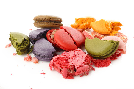 Broken macaroon on white backgroundの写真素材
