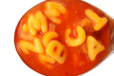 Alphabetic pasta and Number pasta in tomato sauceの写真素材