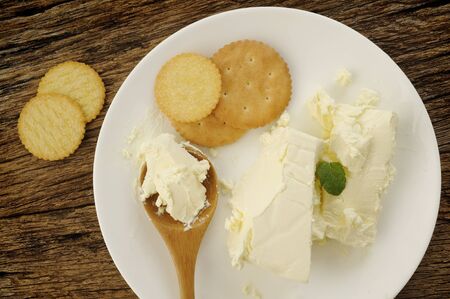 cream cheese with crackersの写真素材