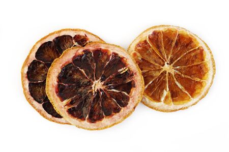 dried grapefruit on white backgroundの写真素材