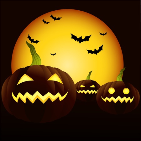 Jack o lentern on moon ang bat backgroundの写真素材