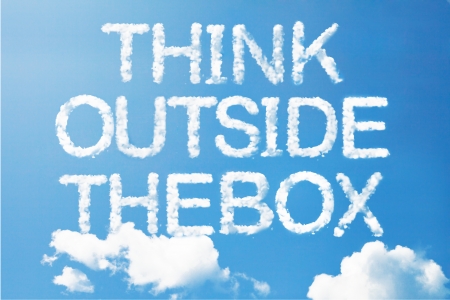 "think outside the box"  a cloud massage on skyの写真素材