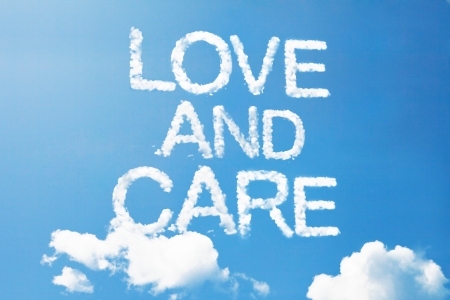 Love and care a cloud massage on skyの写真素材