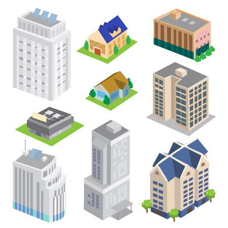 Isometric Building Vector setのイラスト素材