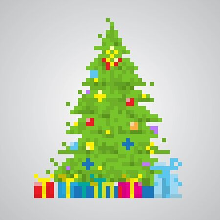 christmas tree 8bit pixel style vectorのイラスト素材