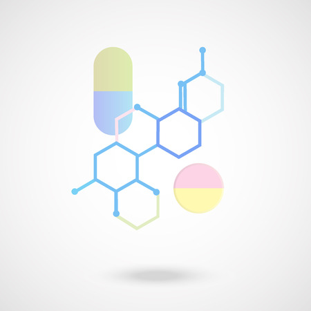 Drug in capsules and pill with molecular vector with pastel colorのイラスト素材