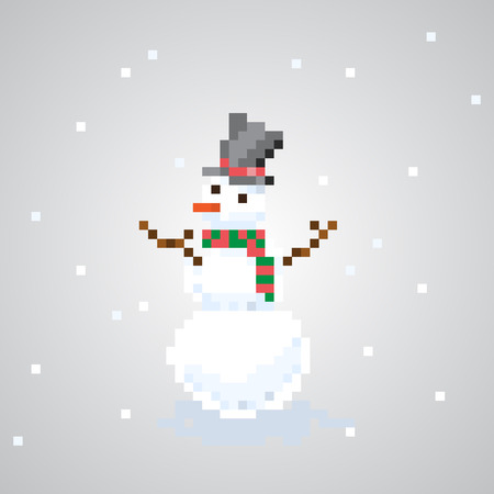 A snowman with hat and scarf is playing in snowのイラスト素材