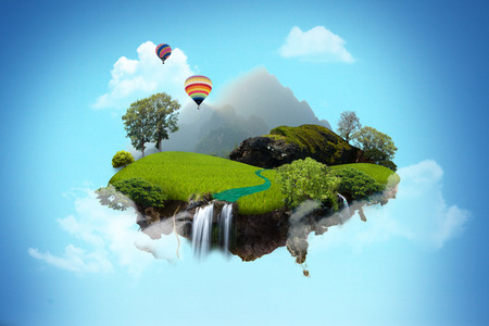 Beautiful island floating on sky.の写真素材