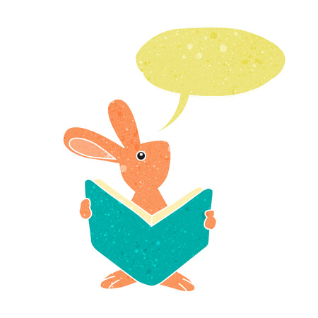 A little bunny sitting down reading a book with beautiful texture.のイラスト素材