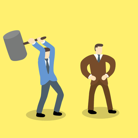 businessman holding mallet hammer try to hurt another businessmanのイラスト素材